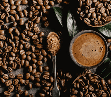 Coffee beans and cup